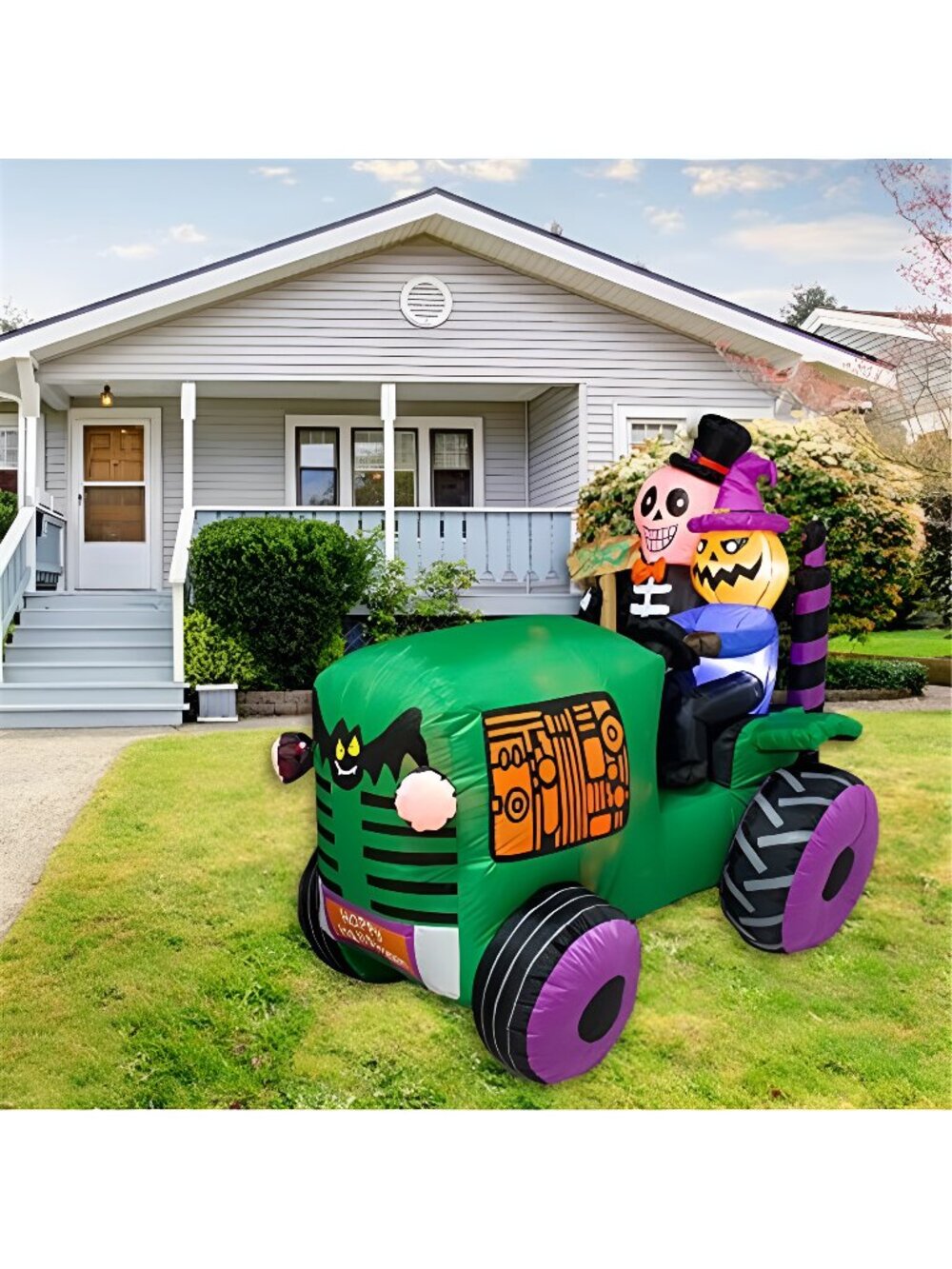 5.5Ft Long Halloween Inflatable Ghost Tractor Decoration with LED Lights